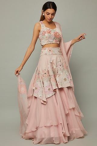 pastel pink organza embroidered lehenga set