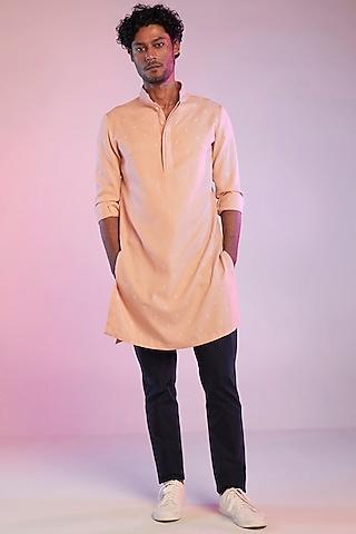 pastel pink poly blend embroidered kurta