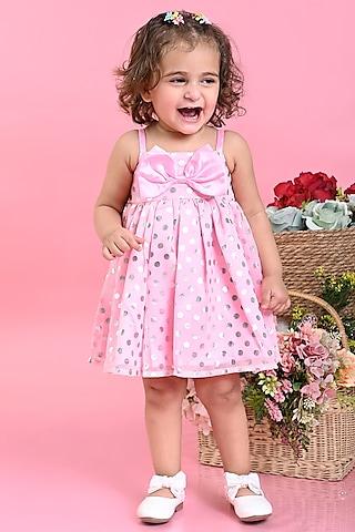 pastel pink poly georgette printed dress for girls