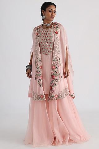 pastel pink satin organza embroidered cape set