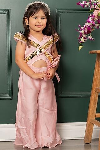 pastel pink satin organza mirror jumpsuit for girls