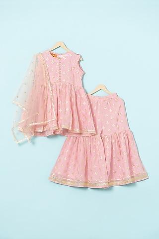 pastel pink silk sharara set for girls