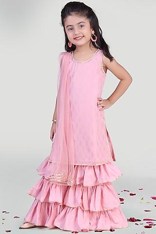 pastel pink tiered sharara set for girls