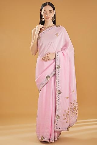 pastel pink upada silk gota work saree