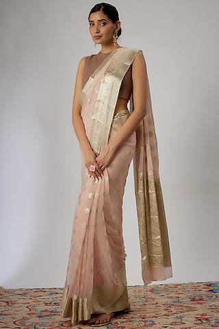 pastel pink viscose chiffon saree