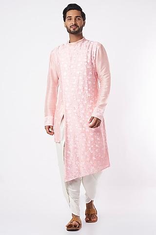 pastel pink zari embroidered kurta set
