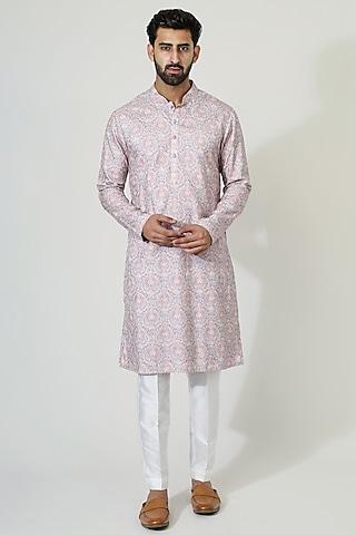 pastel purple silk blend & cotton silk embroidered kurta set