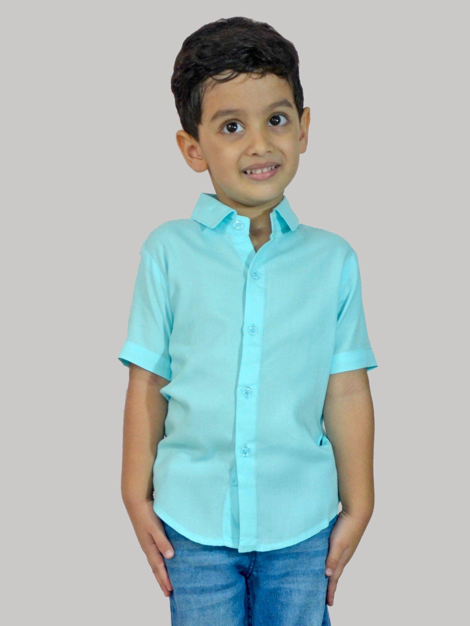 pastel shade rayon half sleeve shirt for boys blue