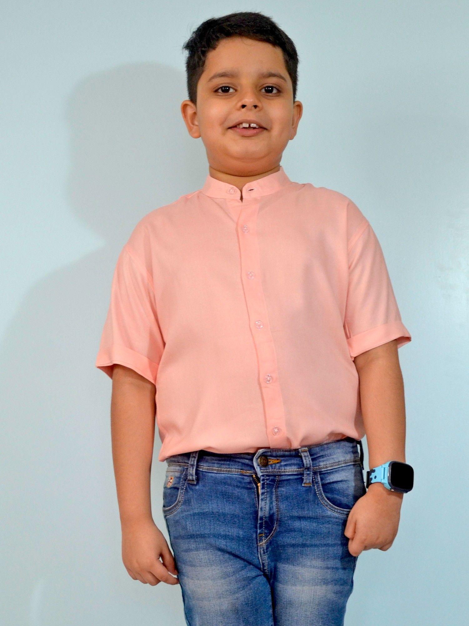 pastel shade rayon half sleeve shirt for boys pink