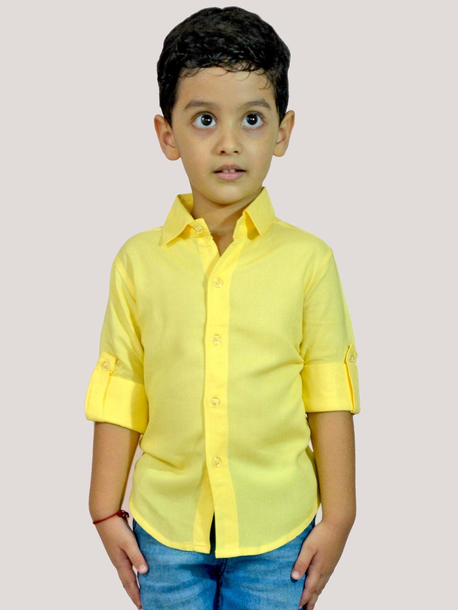 pastel shade rayon rolled up sleeve shirt for boys yellow