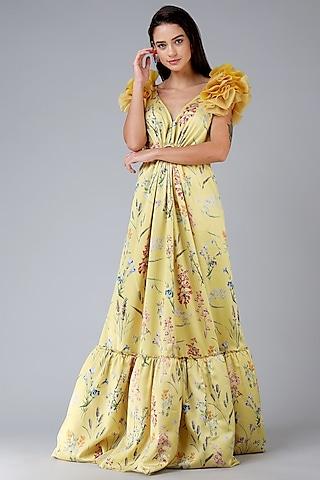 pastel yellow floral printed gown