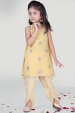 pastel yellow kurta set for girls