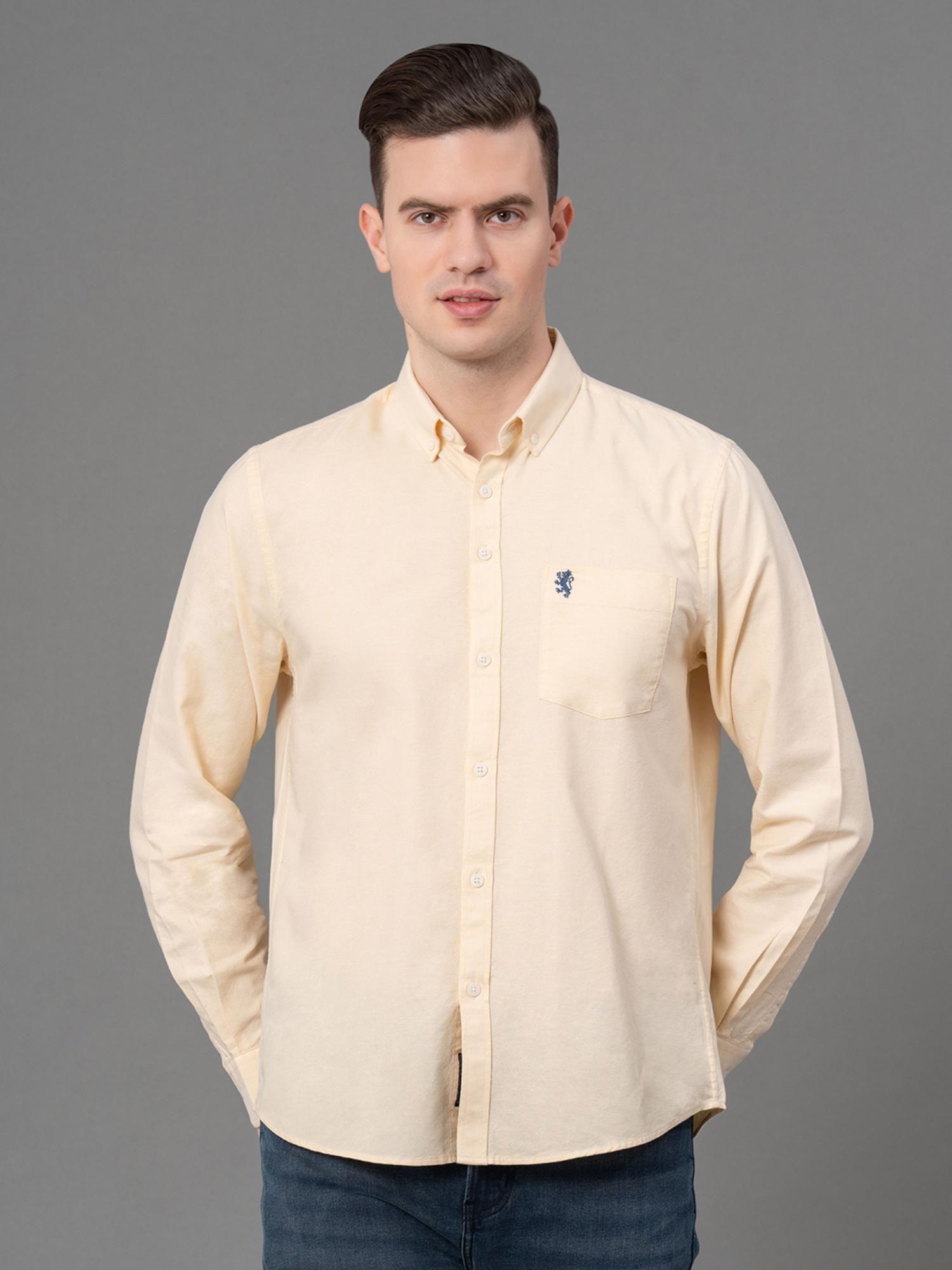 pastel yellow pure cotton oxford solid mens shirt