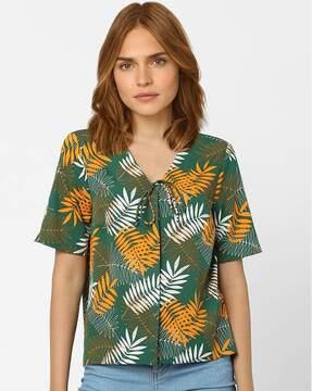 pastures tropical print v-neck top