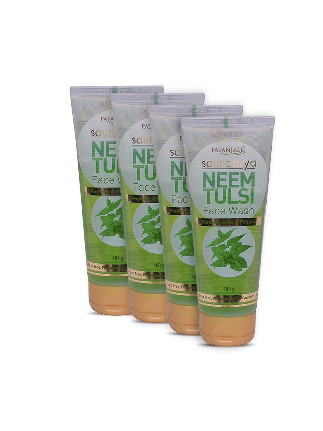 patanjali set of 4 saundarya neem tulsi face wash to prevent acne & pimple - 100 g each