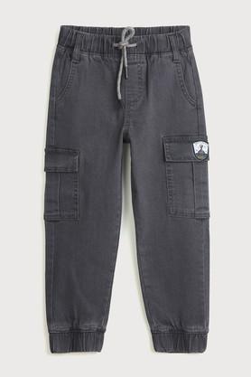 patch work denim regular fit boys jeans - charcoal