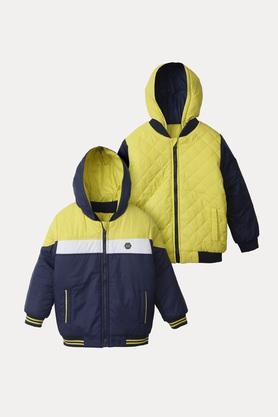 patch work polyester hood boys jacket - navy