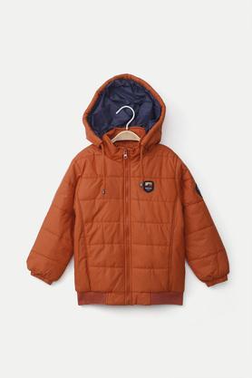 patch work polyester hood boys jacket - orange