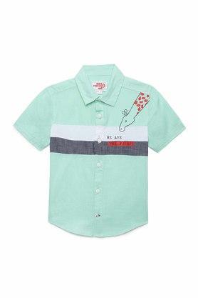 patch cotton shirt collar boys shirt - green