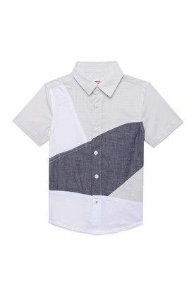 patch cotton shirt collar boys shirt - natural