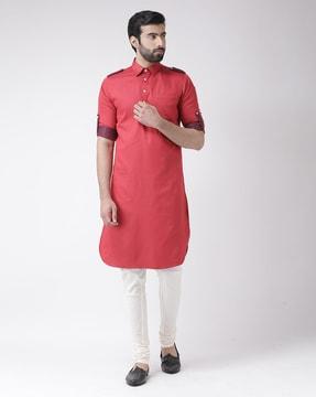 patch pocket collar neck kurta