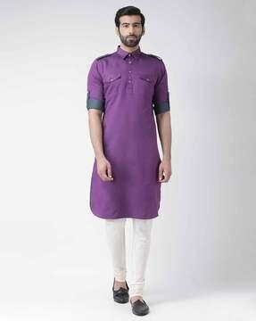 patch pocket collar neck kurta