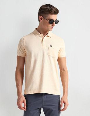 patch pocket heathered polo shirt