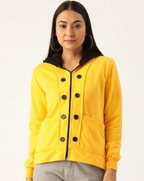 patch pocket hooded jacket with zip detail