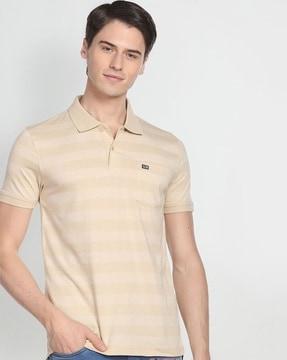 patch pocket horizontal stripe polo shirt