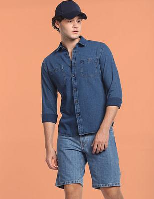 patch pocket twill denim shirt