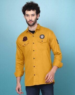 patch-work shirt with double breast pocket