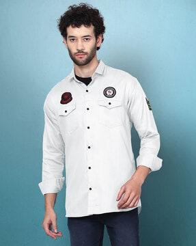 patch-work shirt with double breast pocket