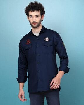 patch-work shirt with spread collar