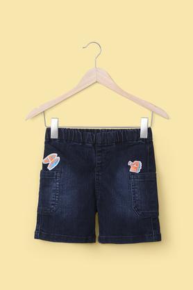 patch work denim regular fit infant boy's shorts - indigo