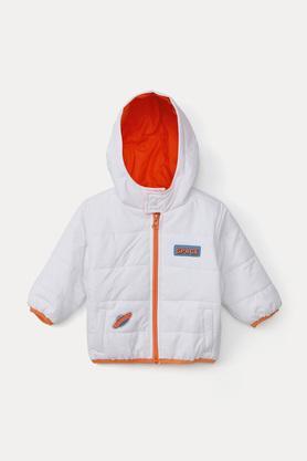 patch work polyester hood infant boys jacket - white
