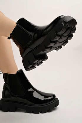 patent lace up women's boots - black