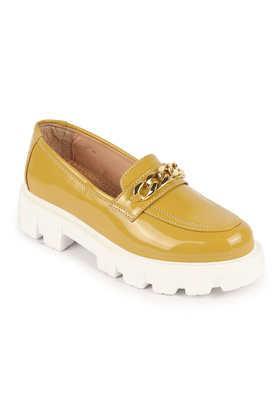 patent low tops slip-on women's loafers - mustard