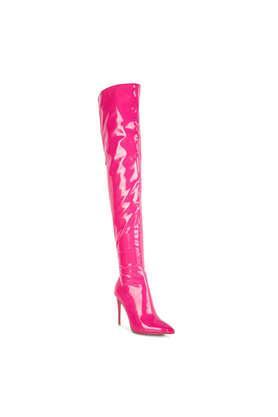 patent zipper women's party wear boots - pink