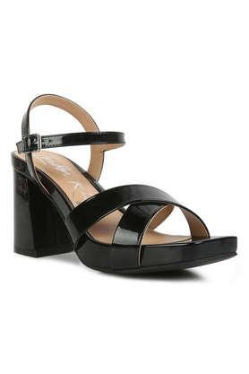 patent buckle women's party wear sandals - black