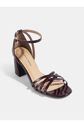 patent buckle womens party wear sandals - maroon
