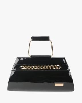 patent finish clutch with bold chain accent