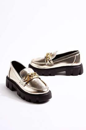 patent leather slip-on women's loafers - gold
