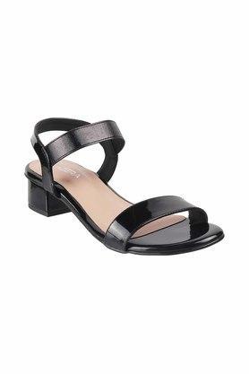patent round toe slipon womens sandals - black