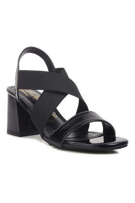 patent slip-on women's party wear sandals - black