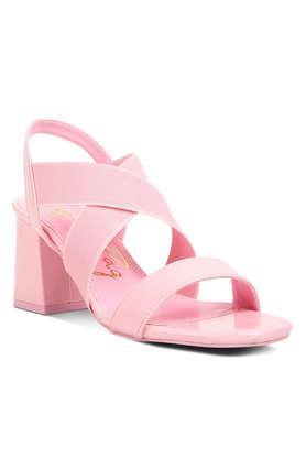 patent slip-on women's party wear sandals - pink