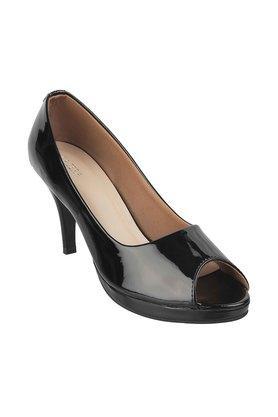 patent slip on womens formal sandals - black
