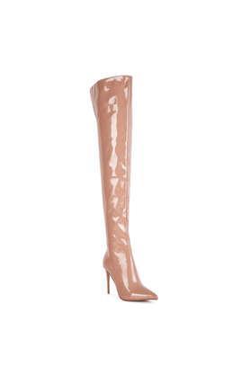 patent zipper women's party wear boots - nude