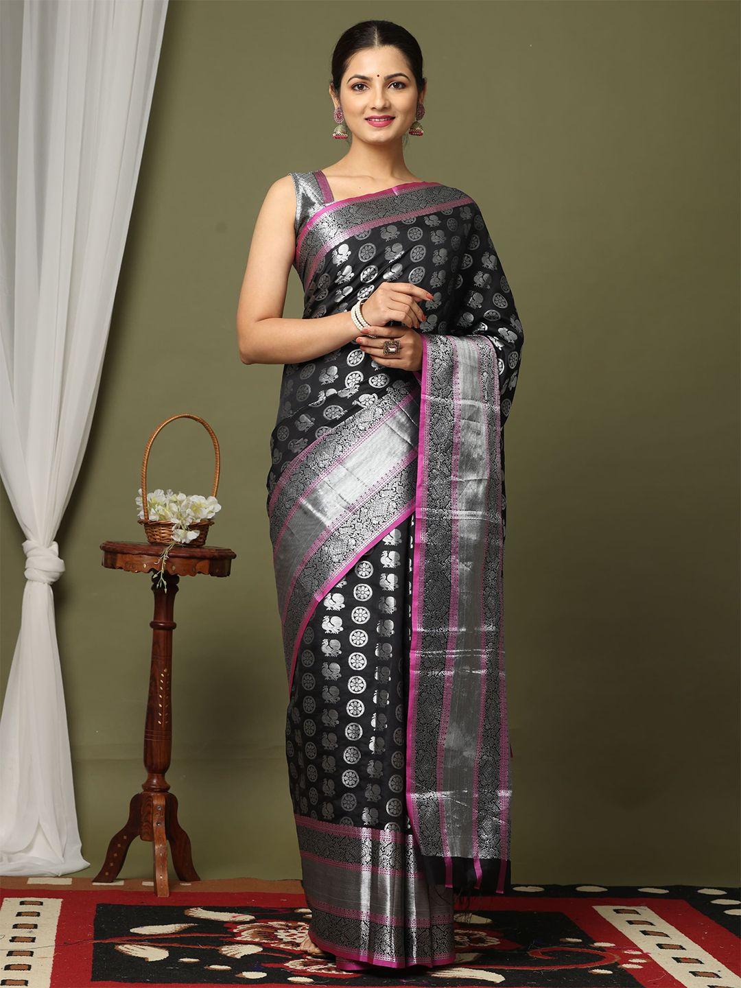 patlipallu black ethnic motifs zari silk blend designer kanjeevaram saree