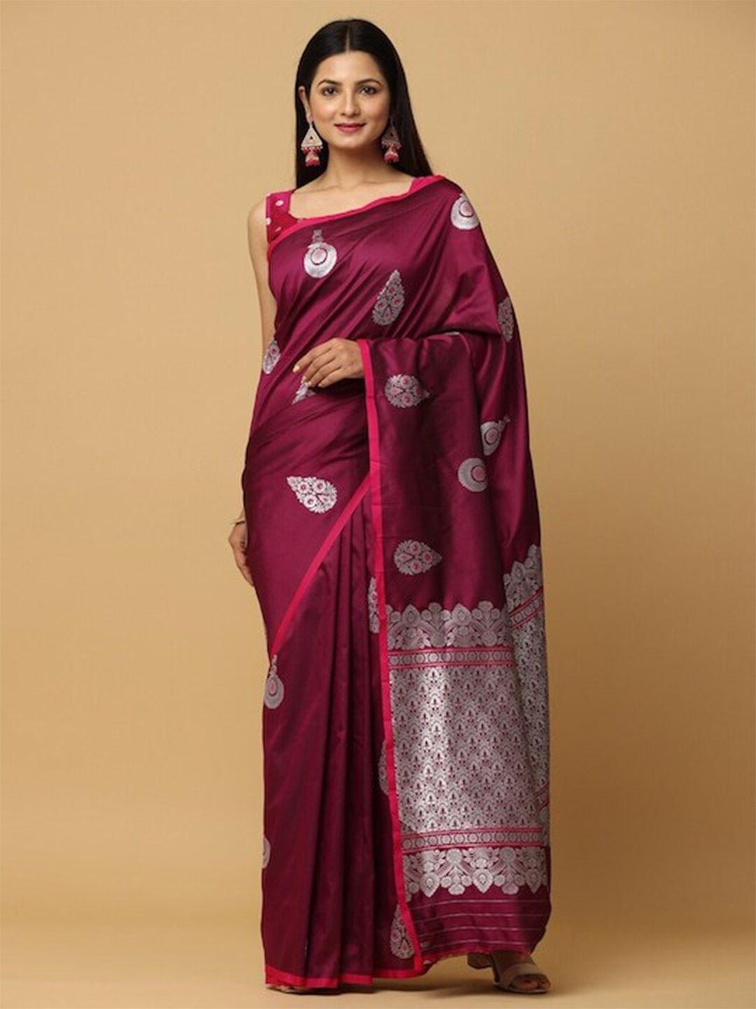 patlipallu burgundy woven design zari silk blend designer banarasi saree