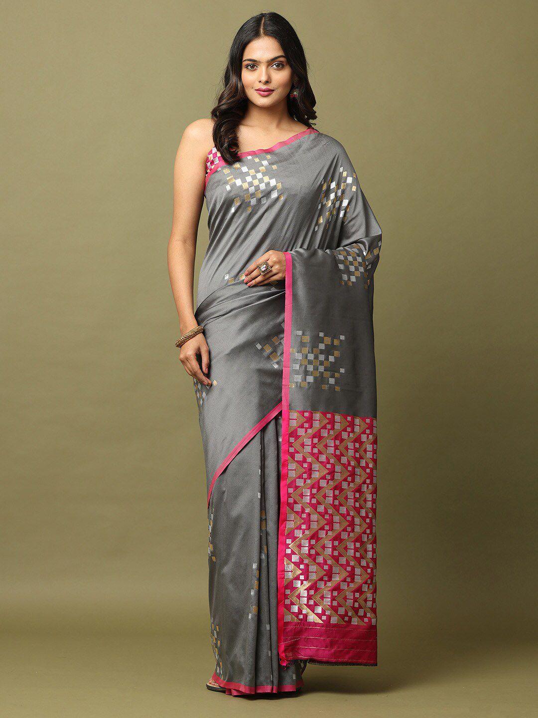 patlipallu grey woven design zari silk blend designer banarasi saree